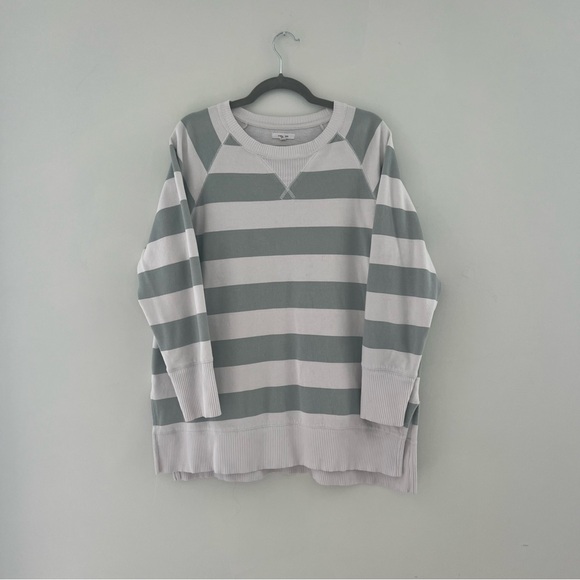 Maurices Green and Cream Striped Willowsoft Rugby Striped Fleece Sweatshirt - Picture 2 of 4